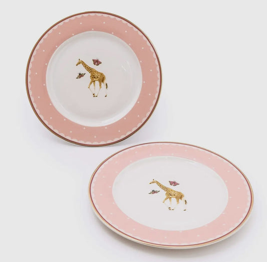 Set of Two Giraffe Pink Side Plates in a Gift Box