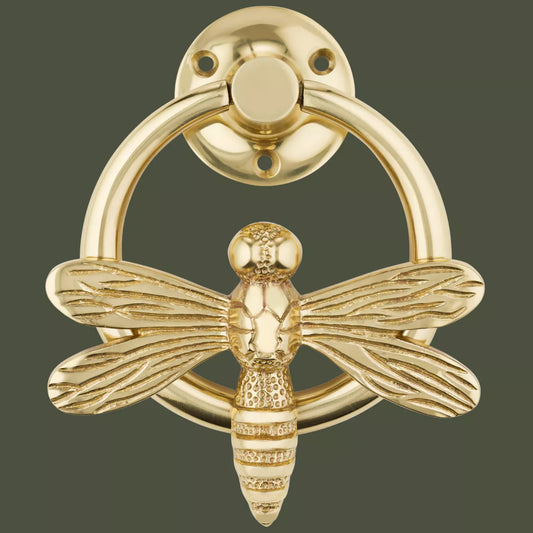 Brass Dragonfly Door Knocker Ring with Brass Finish