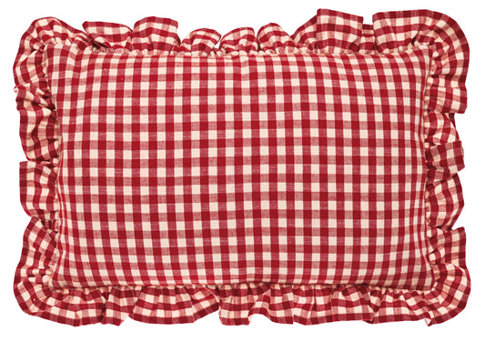 Gingham Ruffle Rectangular Cushion Red