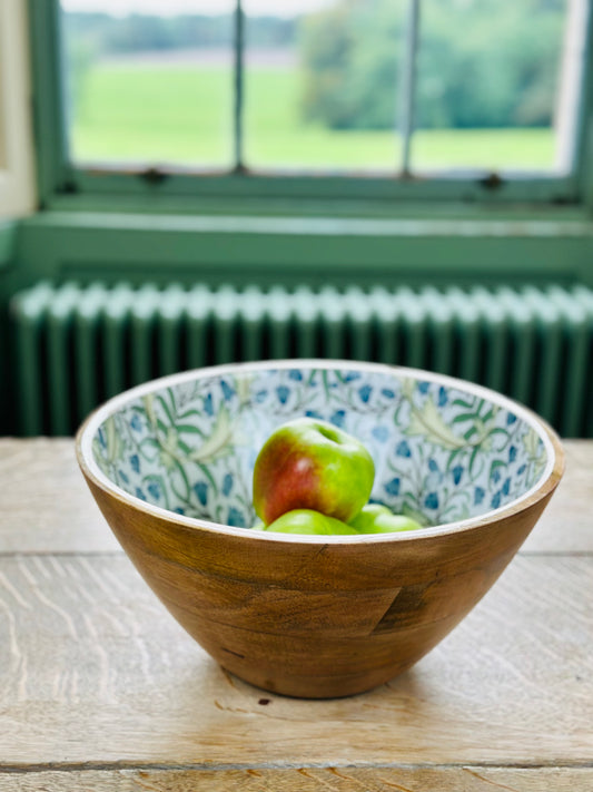 Salad Bowl in Mango Wood with Harebell Enamel