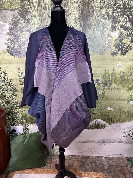 Elegant Loom Woven Shawl From Belgium - Blue & Lavender Multi