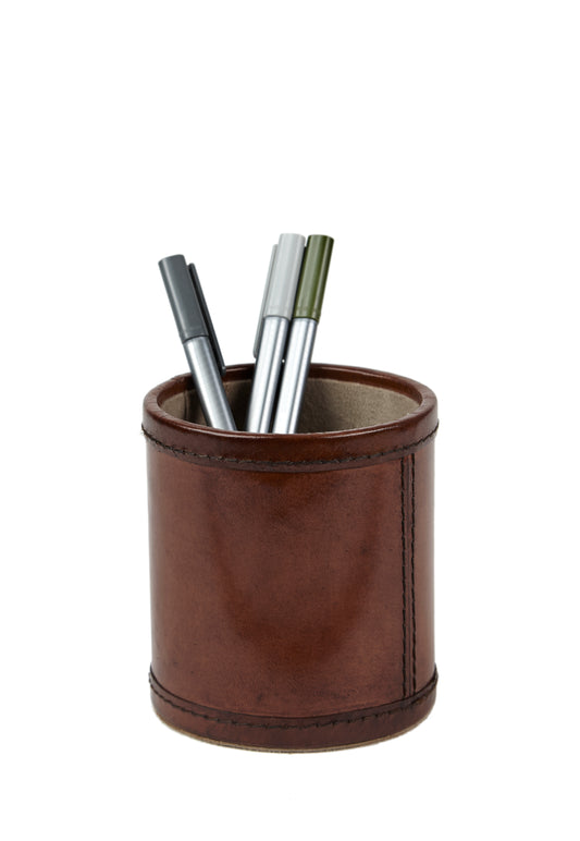 Leather Pen Pot Round